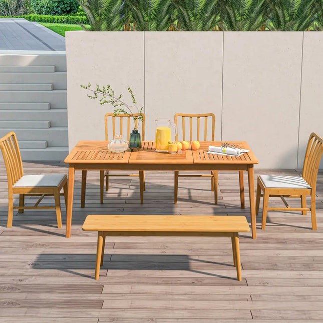 6-Person Outdoor Acacia Wood Rectangular Bistro Dining Table - Natural - Patio Dining Tables