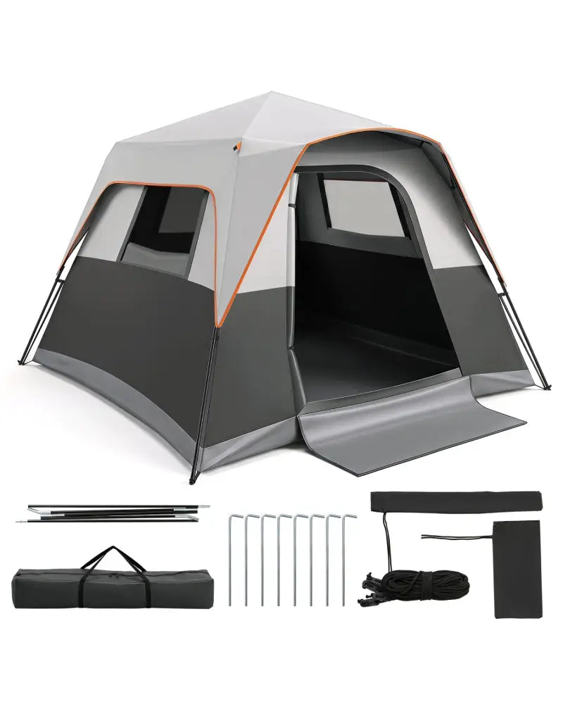 6-Person Outdoor Camping Tent Blackout Easy Setup Instant Cabin Tent with Rainfly and Carrying Bag-Grey - Gray - Tents