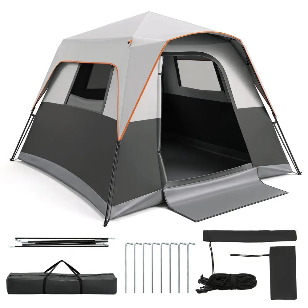 6-Person Outdoor Camping Tent Blackout Easy Setup Instant Cabin Tent with Rainfly and Carrying Bag-Grey - Gray - Tents