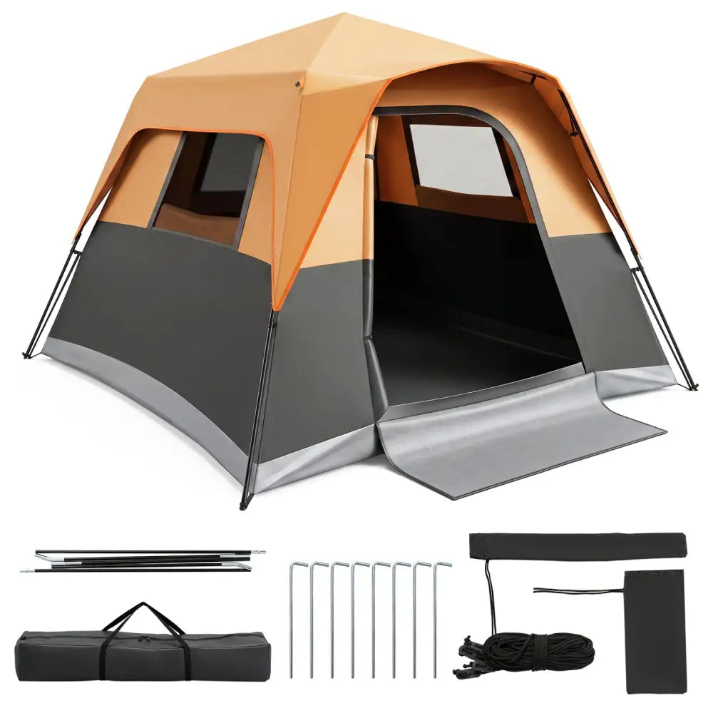 6-Person Outdoor Camping Tent Blackout Easy Setup Instant Cabin Tent with Rainfly and Carrying Bag-Orange - Orange