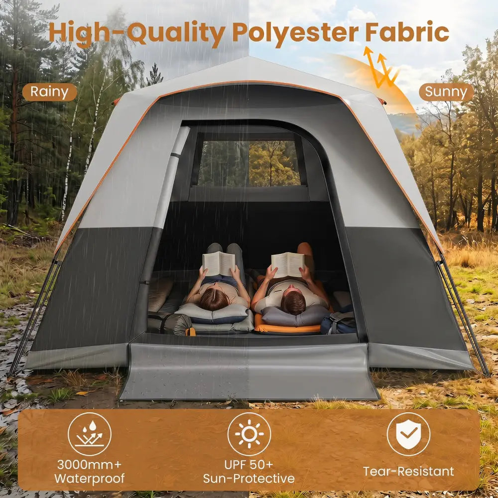 6-Person Outdoor Camping Tent Blackout Easy Setup Instant Cabin Tent with Rainfly and Carrying Bag-Grey - Gray - Tents