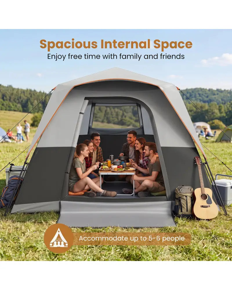 6-Person Outdoor Camping Tent Blackout Easy Setup Instant Cabin Tent with Rainfly and Carrying Bag-Grey - Gray - Tents