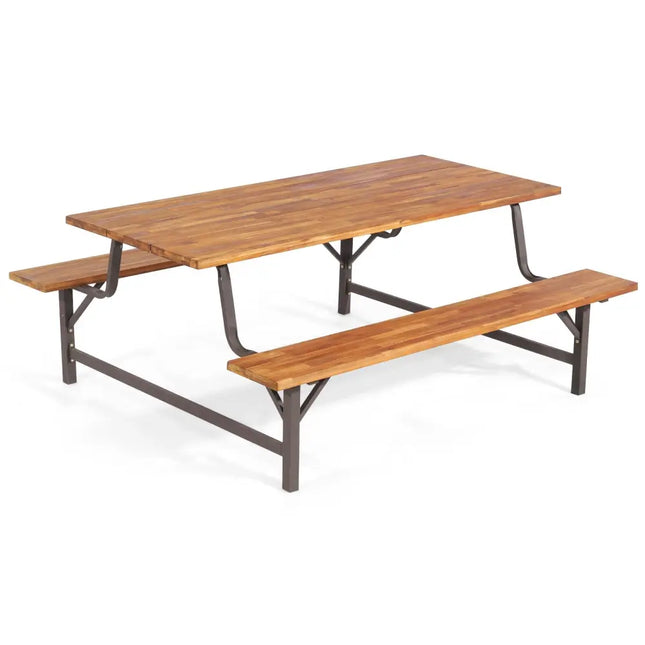 6-Person Outdoor Picnic Table and Bench Set with 2 Inch Umbrella Hole - Natural - Picnic Tables