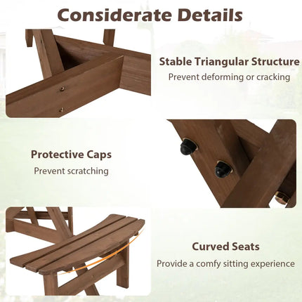 6-Person Round Picnic Table Set with 3 Built-in Benches and Umbrella Hole-Brown - Brown - Picnic Tables