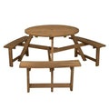 6-person Round Wooden Picnic Table with Umbrella Hole and 3 Built-in Benches-Dark Brown - Dark Brown - Picnic Tables