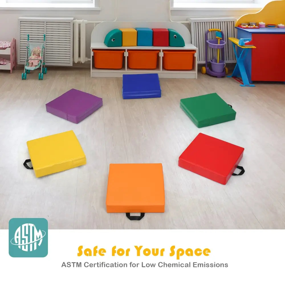 6 Piece 15 Inche Square Toddler Floor Cushions Flexible Soft Foam Seating with Handles-Color - Multicolor - Kids Chairs