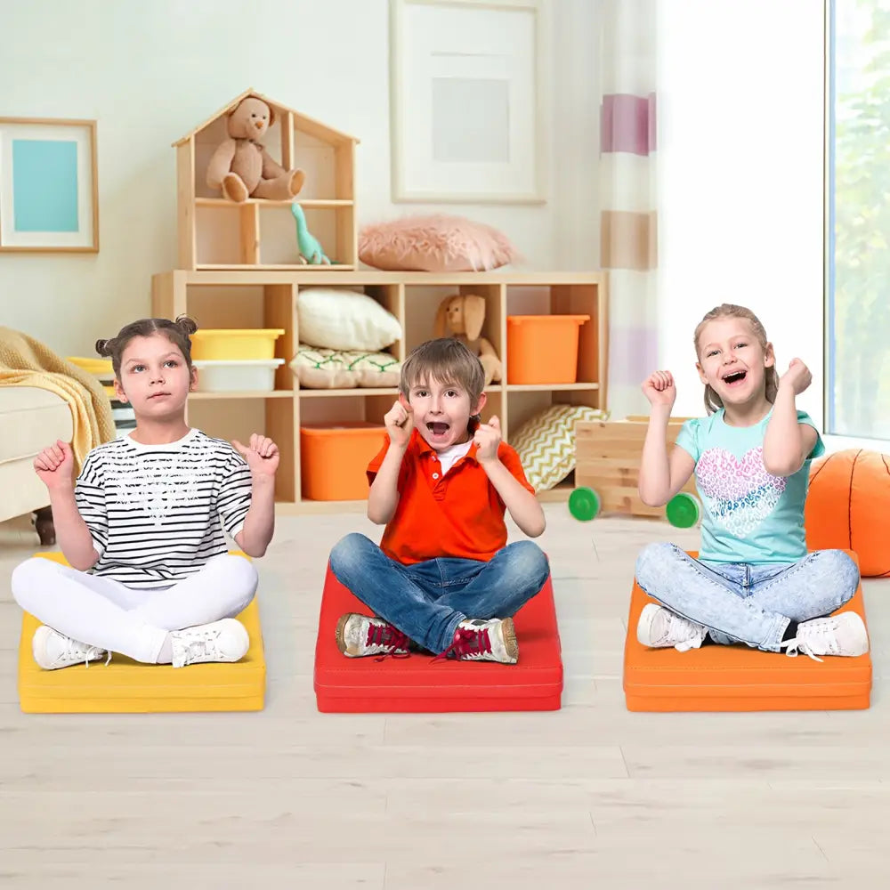 6 Piece 15 Inche Square Toddler Floor Cushions Flexible Soft Foam Seating with Handles-Color - Multicolor - Kids Chairs