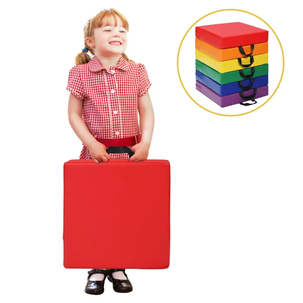 6 Piece 15 Inche Square Toddler Floor Cushions Flexible Soft Foam Seating with Handles-Color - Multicolor - Kids Chairs