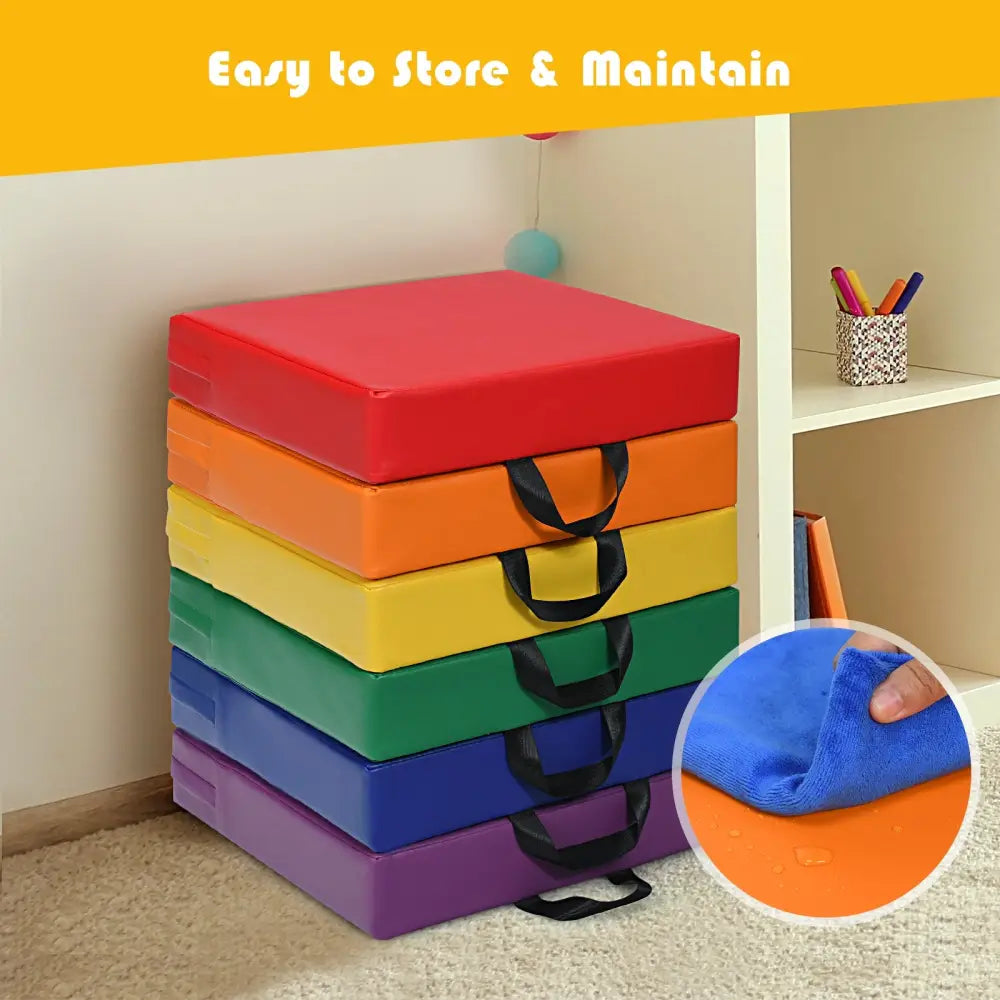 6 Piece 15 Inche Square Toddler Floor Cushions Flexible Soft Foam Seating with Handles-Color - Multicolor - Kids Chairs