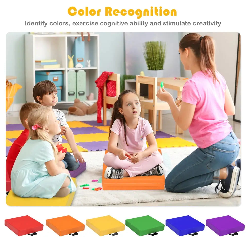 6 Piece 15 Inche Square Toddler Floor Cushions Flexible Soft Foam Seating with Handles-Color - Multicolor - Kids Chairs