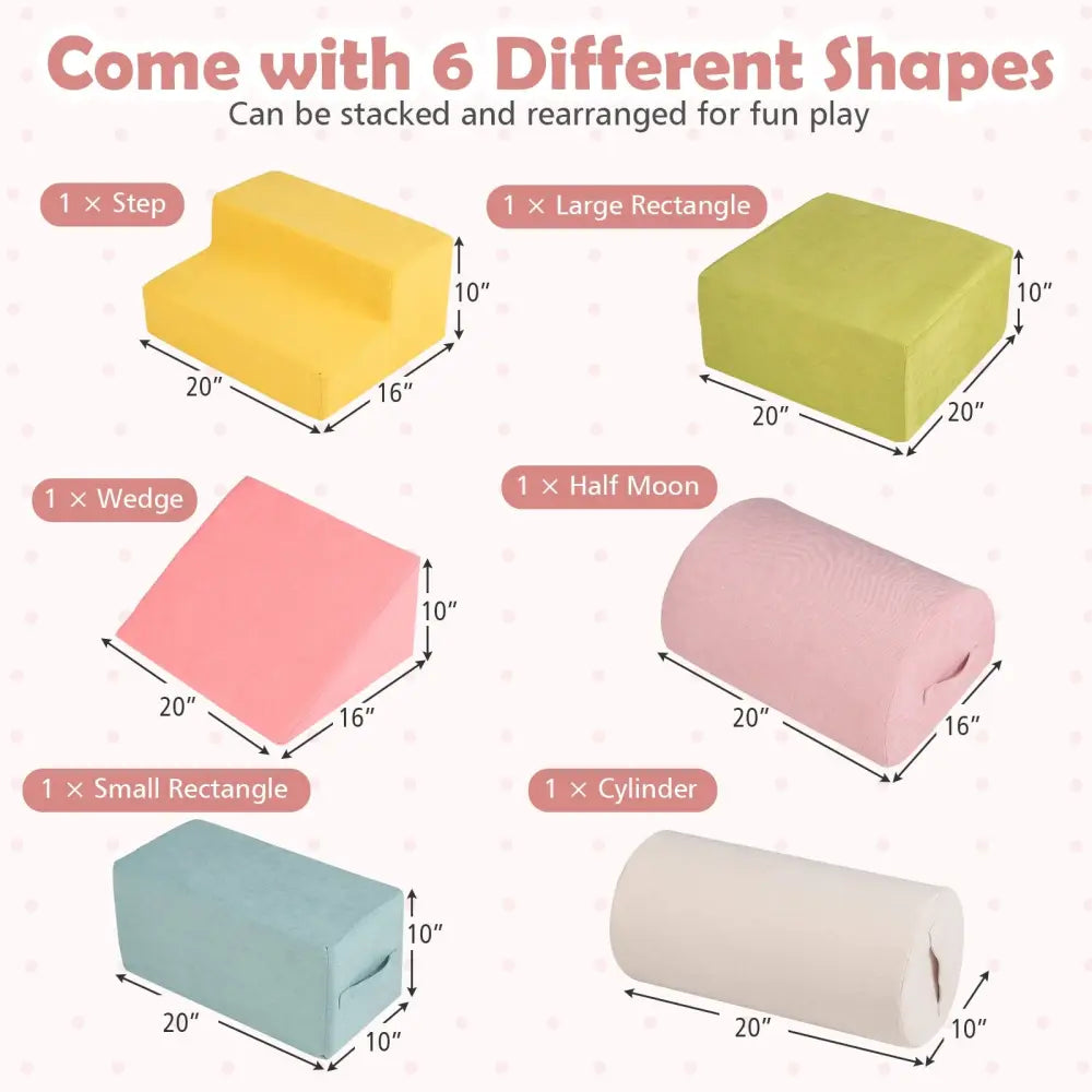 6-Piece Baby Climbing Blocks with 30D High-Density Foam and Carrying Handles-Macaron Multicolor - Macaron Multicolor