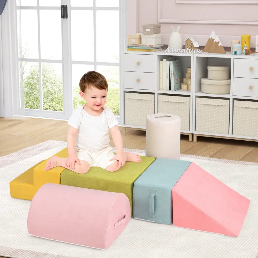 6-Piece Baby Climbing Blocks with 30D High-Density Foam and Carrying Handles-Macaron Multicolor - Macaron Multicolor