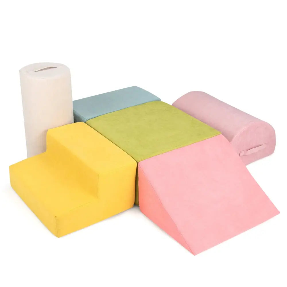 6-Piece Baby Climbing Blocks with 30D High-Density Foam and Carrying Handles-Macaron Multicolor - Macaron Multicolor