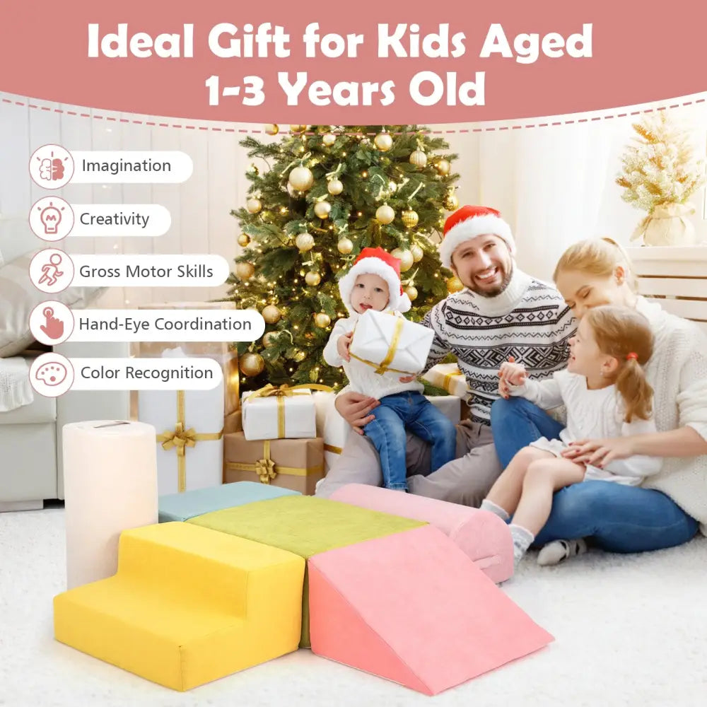 6-Piece Baby Climbing Blocks with 30D High-Density Foam and Carrying Handles-Macaron Multicolor - Macaron Multicolor