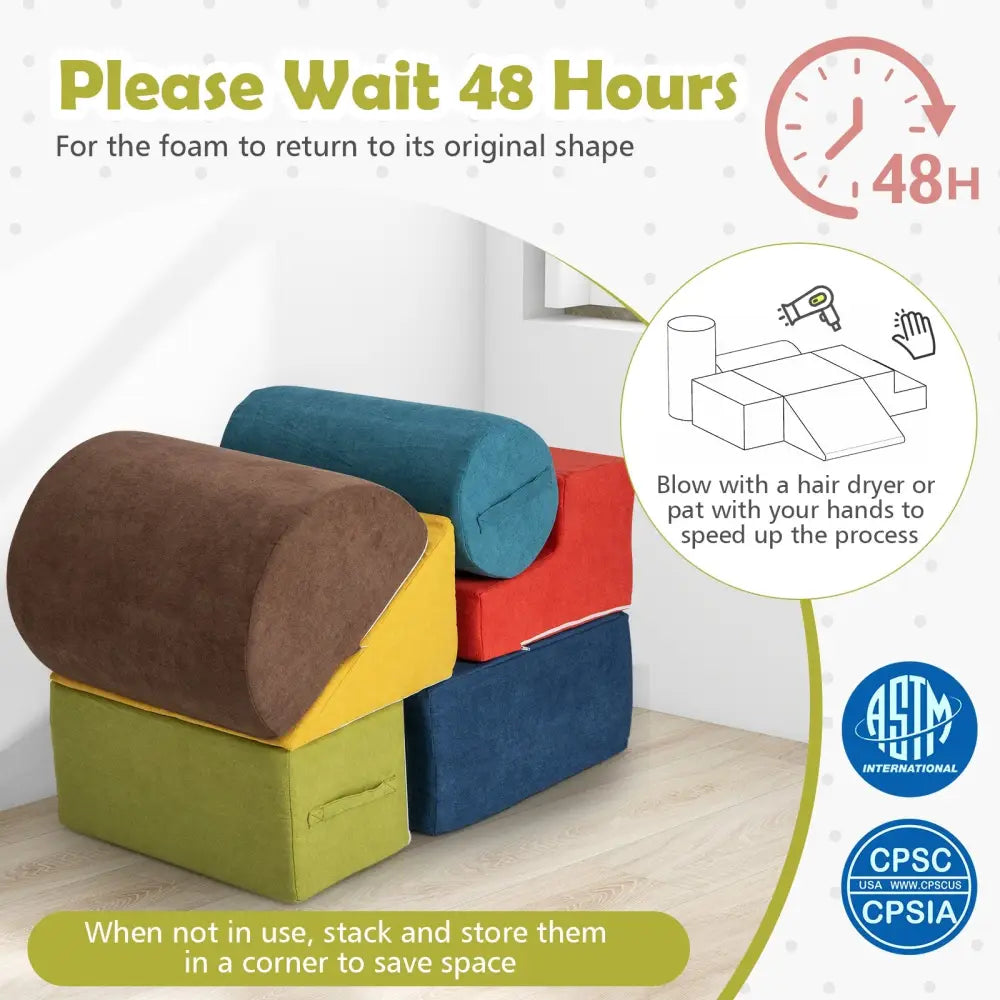 6-Piece Baby Climbing Blocks with 30D High-Density Foam and Carrying Handles-Multicolor - Multicolor - Climbers & Slides