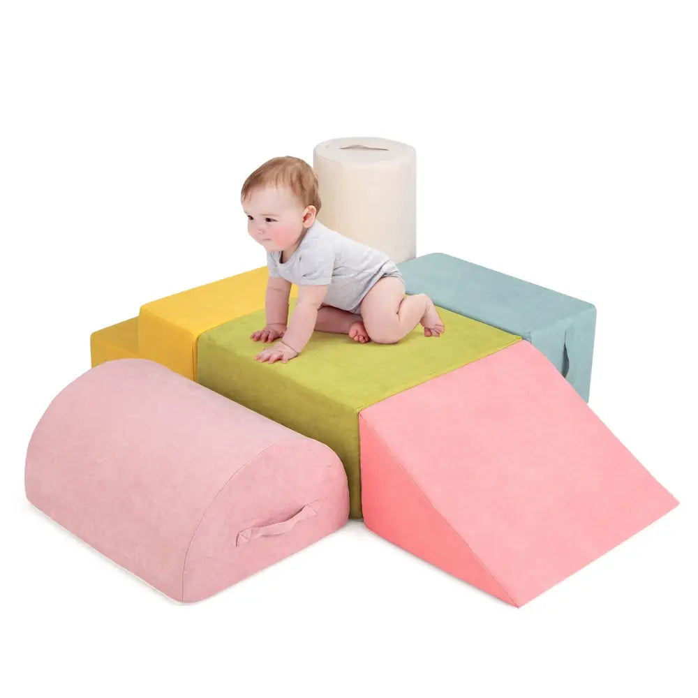 6-Piece Baby Climbing Blocks with 30D High-Density Foam and Carrying Handles-Macaron Multicolor - Macaron Multicolor