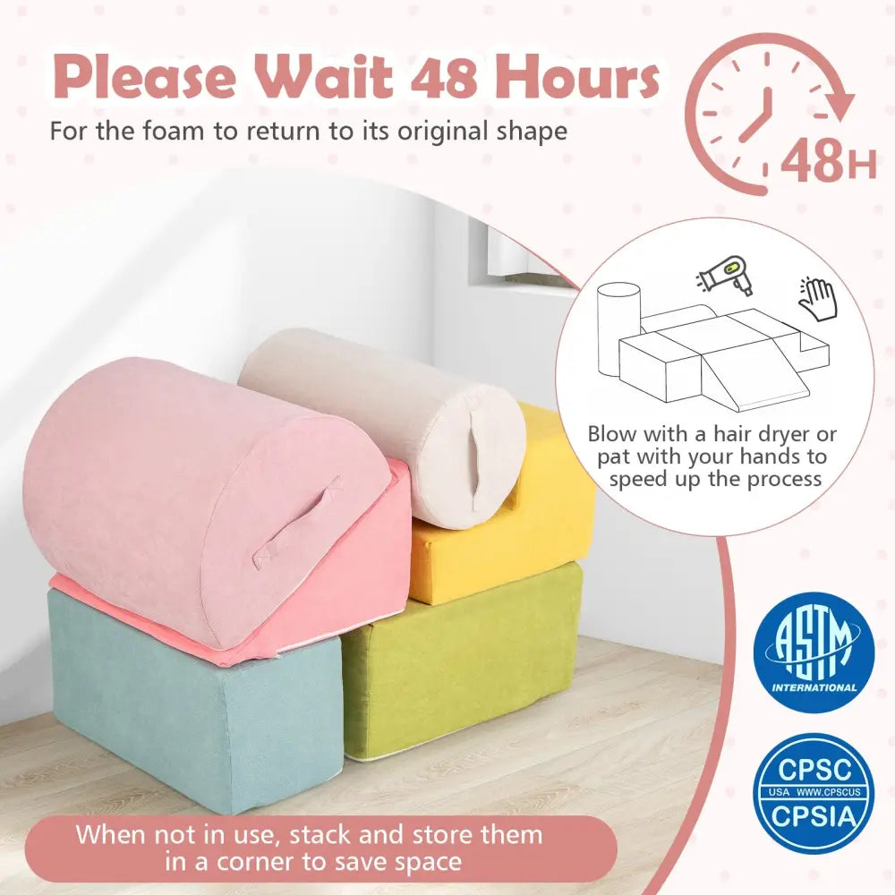 6-Piece Baby Climbing Blocks with 30D High-Density Foam and Carrying Handles-Macaron Multicolor - Macaron Multicolor