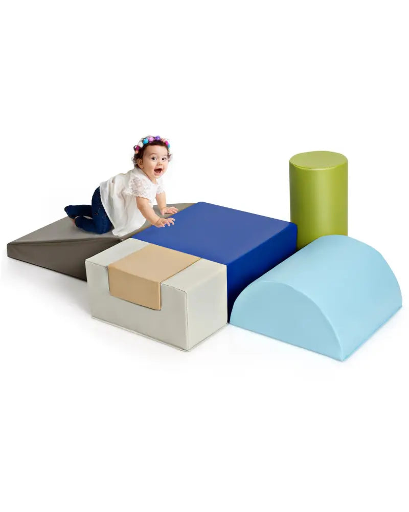 6 Piece Climb Crawl Play Set Indoor Kids Toddler-Gray - Gray - Climbers & Slides