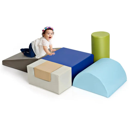 6 Piece Climb Crawl Play Set Indoor Kids Toddler-Gray - Gray - Climbers & Slides