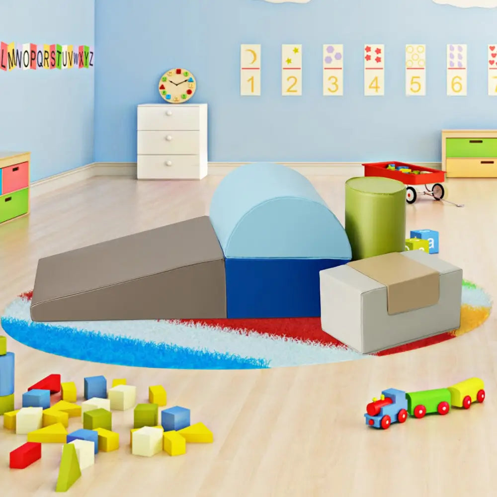 6 Piece Climb Crawl Play Set Indoor Kids Toddler-Gray - Gray - Climbers & Slides