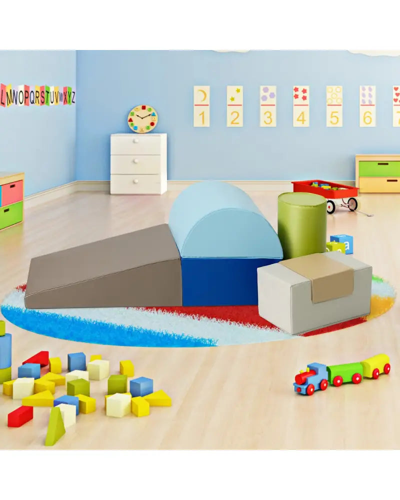 6 Piece Climb Crawl Play Set Indoor Kids Toddler-Gray - Gray - Climbers & Slides