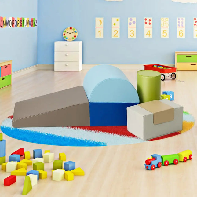 6 Piece Climb Crawl Play Set Indoor Kids Toddler-Gray - Gray - Climbers & Slides