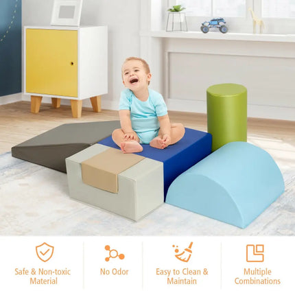 6 Piece Climb Crawl Play Set Indoor Kids Toddler-Gray - Gray - Climbers & Slides