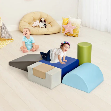 6 Piece Climb Crawl Play Set Indoor Kids Toddler-Gray - Gray - Climbers & Slides