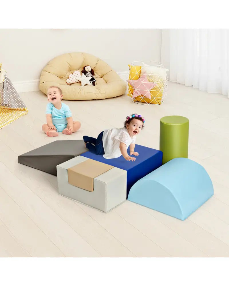 6 Piece Climb Crawl Play Set Indoor Kids Toddler-Gray - Gray - Climbers & Slides