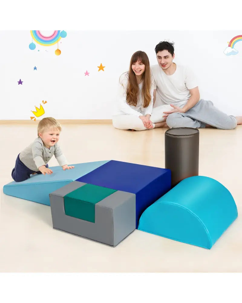 6 Piece Climb Crawl Play Set Indoor Kids Toddler-Light Blue - Light Blue - Climbers & Slides