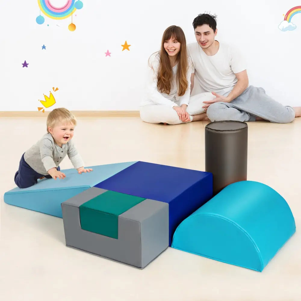 6 Piece Climb Crawl Play Set Indoor Kids Toddler-Light Blue - Light Blue - Climbers & Slides