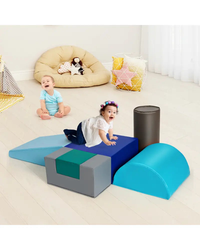 6 Piece Climb Crawl Play Set Indoor Kids Toddler-Light Blue - Light Blue - Climbers & Slides