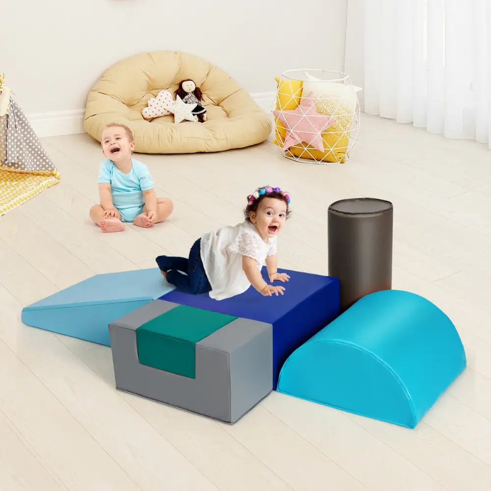 6 Piece Climb Crawl Play Set Indoor Kids Toddler-Light Blue - Light Blue - Climbers & Slides