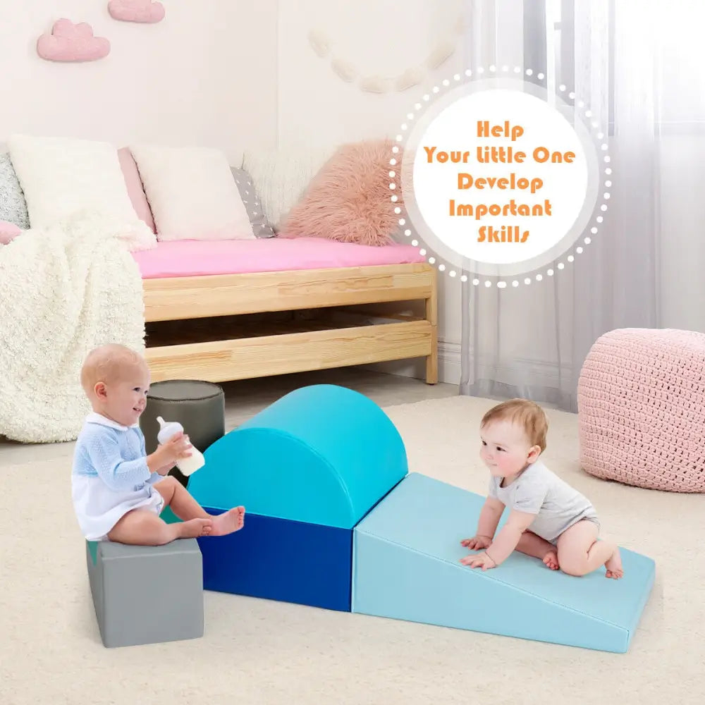 6 Piece Climb Crawl Play Set Indoor Kids Toddler-Light Blue - Light Blue - Climbers & Slides