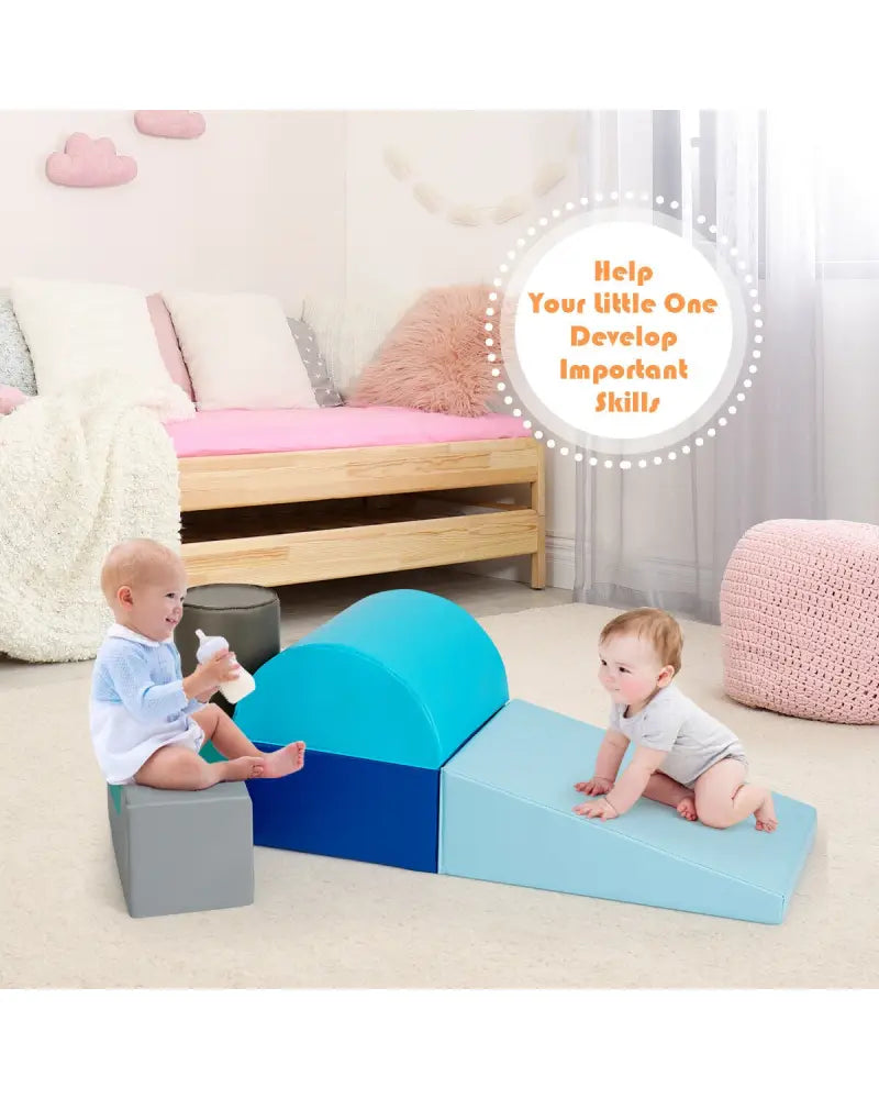 6 Piece Climb Crawl Play Set Indoor Kids Toddler-Light Blue - Light Blue - Climbers & Slides