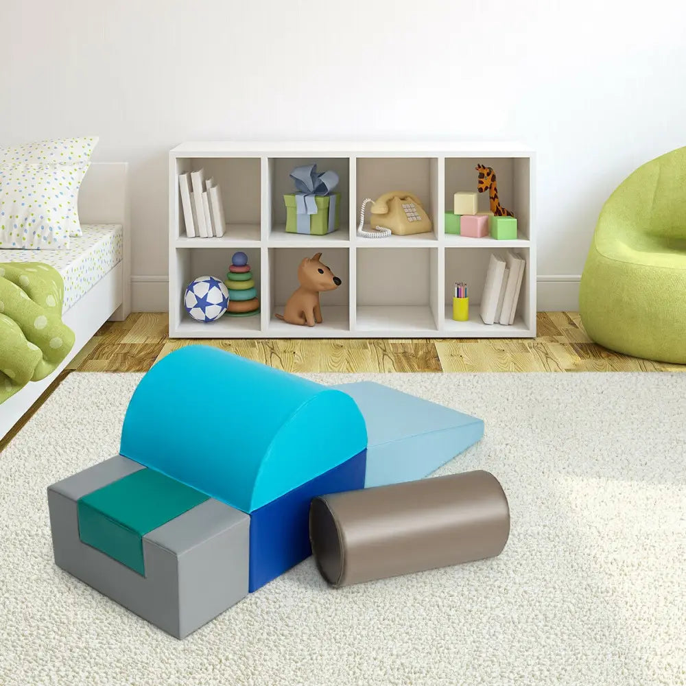 6 Piece Climb Crawl Play Set Indoor Kids Toddler-Light Blue - Light Blue - Climbers & Slides