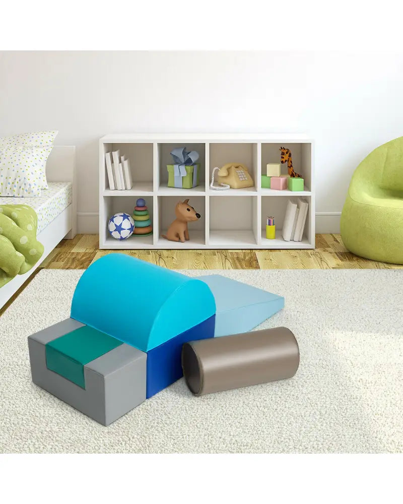 6 Piece Climb Crawl Play Set Indoor Kids Toddler-Light Blue - Light Blue - Climbers & Slides