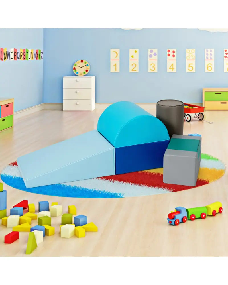 6 Piece Climb Crawl Play Set Indoor Kids Toddler-Light Blue - Light Blue - Climbers & Slides