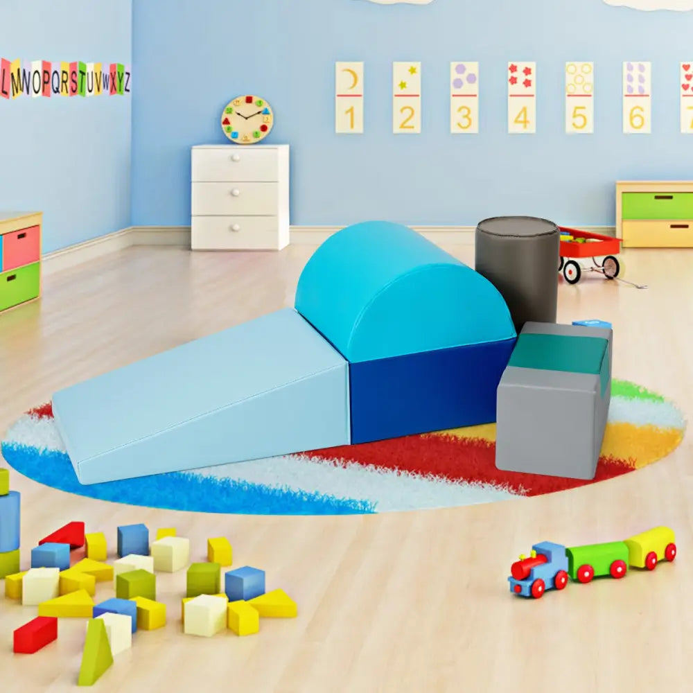 6 Piece Climb Crawl Play Set Indoor Kids Toddler-Light Blue - Light Blue - Climbers & Slides