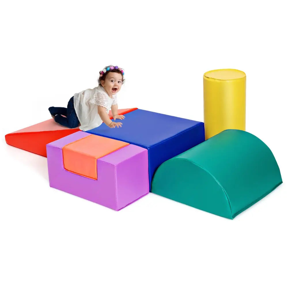 6 Piece Climb Crawl Play Set Indoor Kids Toddler-Red - Red - Climbers & Slides