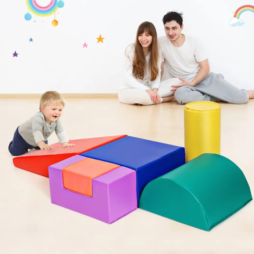 6 Piece Climb Crawl Play Set Indoor Kids Toddler-Red - Red - Climbers & Slides