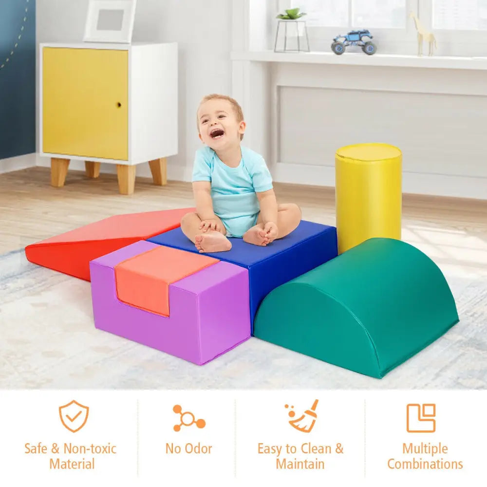 6 Piece Climb Crawl Play Set Indoor Kids Toddler-Red - Red - Climbers & Slides