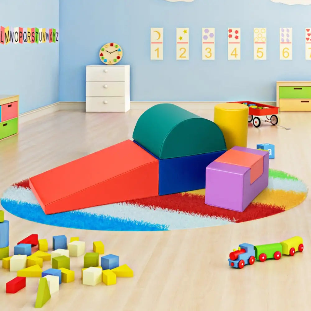 6 Piece Climb Crawl Play Set Indoor Kids Toddler-Red - Red - Climbers & Slides