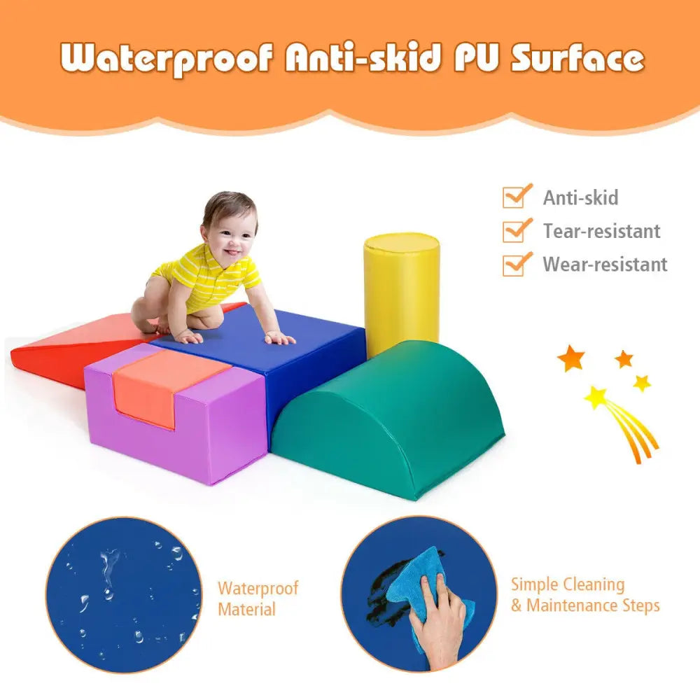 6 Piece Climb Crawl Play Set Indoor Kids Toddler-Red - Red - Climbers & Slides