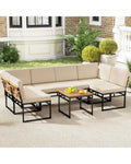 6 Piece Outdoor Sectional Sofa Set Metal Conversation Set with Cushions-Beige - Beige - Patio Conversation Sets
