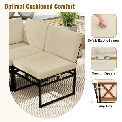 6 Piece Outdoor Sectional Sofa Set Metal Conversation Set with Cushions-Beige - Beige - Patio Conversation Sets