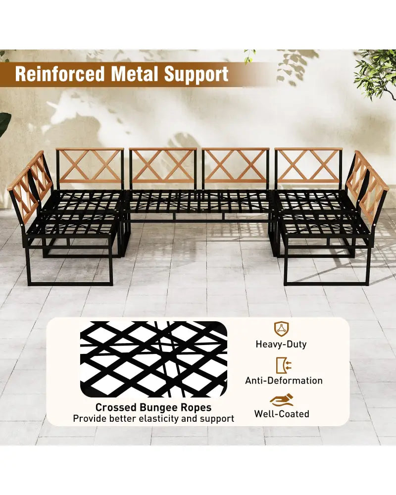 6 Piece Outdoor Sectional Sofa Set Metal Conversation Set with Cushions-Beige - Beige - Patio Conversation Sets