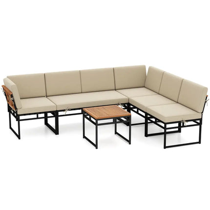 6 Piece Outdoor Sectional Sofa Set Metal Conversation Set with Cushions-Beige - Beige - Patio Conversation Sets