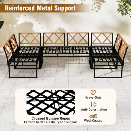 6 Piece Outdoor Sectional Sofa Set Metal Conversation Set with Cushions-Beige - Beige - Patio Conversation Sets