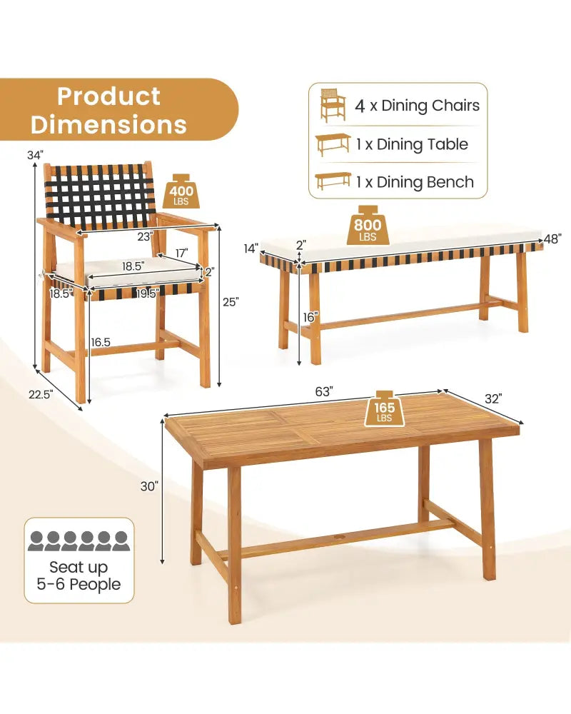6-Piece Patio Dining Set for 5-6 People Farmhouse Furniture - Patio Dining Sets